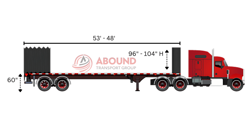 Flatbed Conestoga Trailer Specs dimensions and rolling tarp system for machinery loading