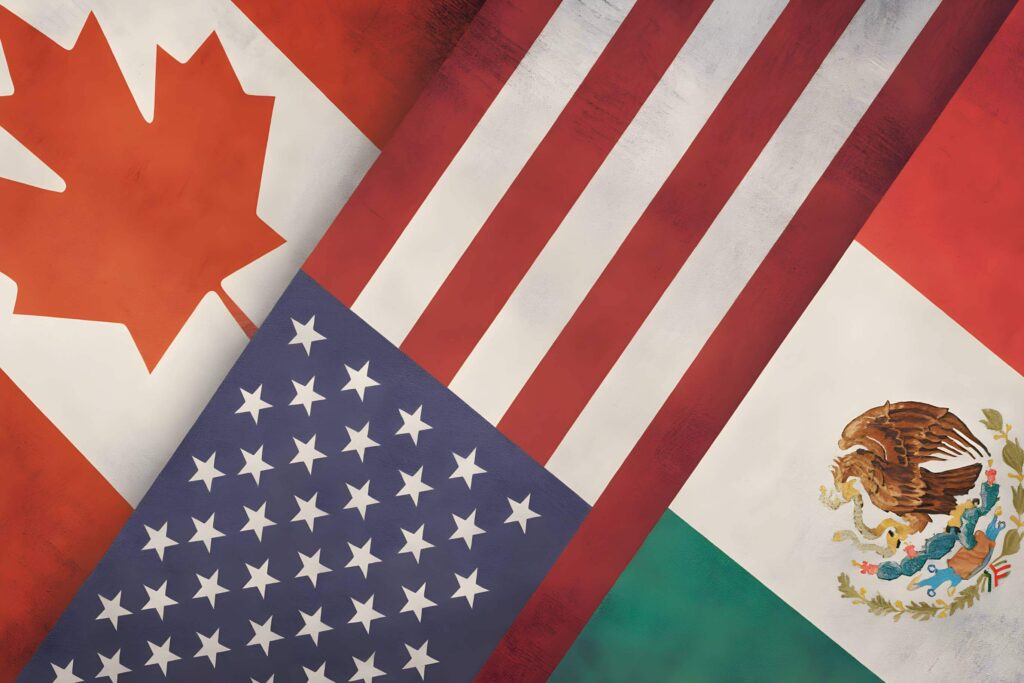 Cross-border freight service visual representing US to Mexico and Canada logistics by Abound Transport