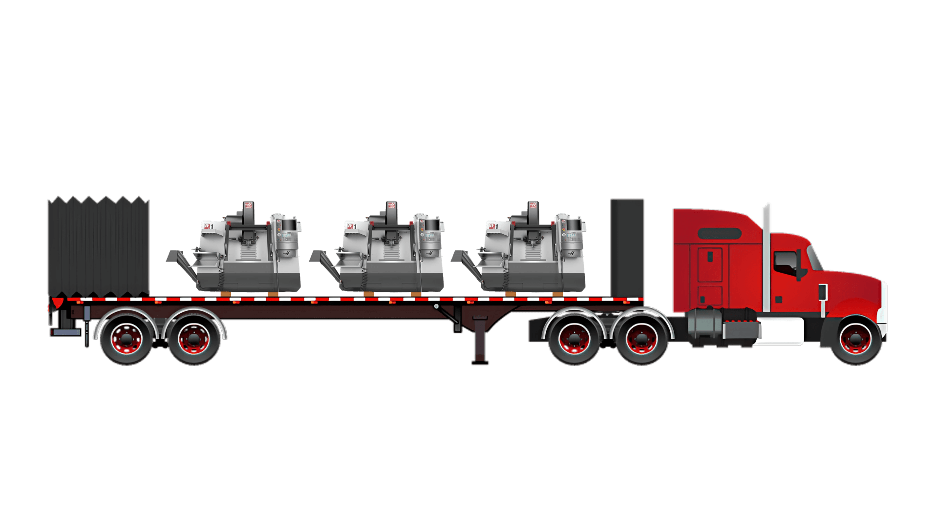 cnc machinery graphic example of conestoga trailer with 3 haas cnc machines loaded