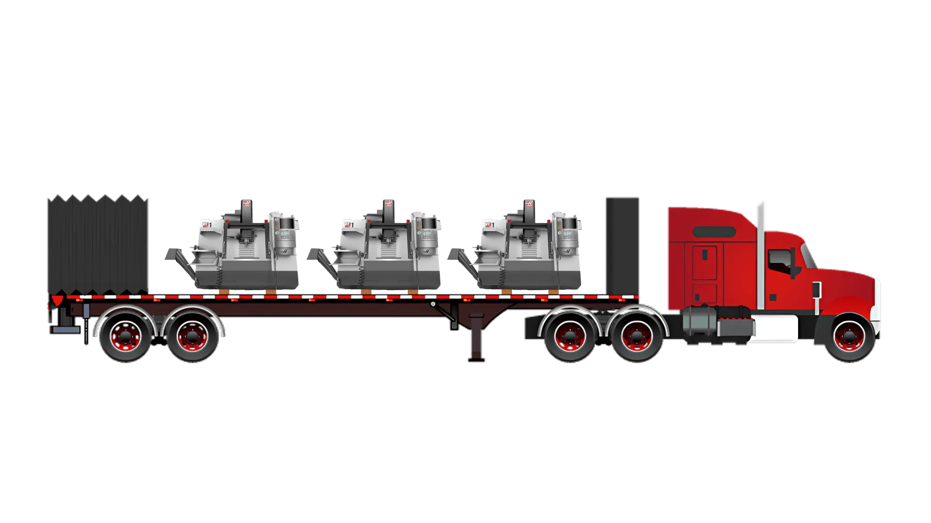 cnc machinery graphic example of conestoga trailer with 3 haas cnc machines loaded