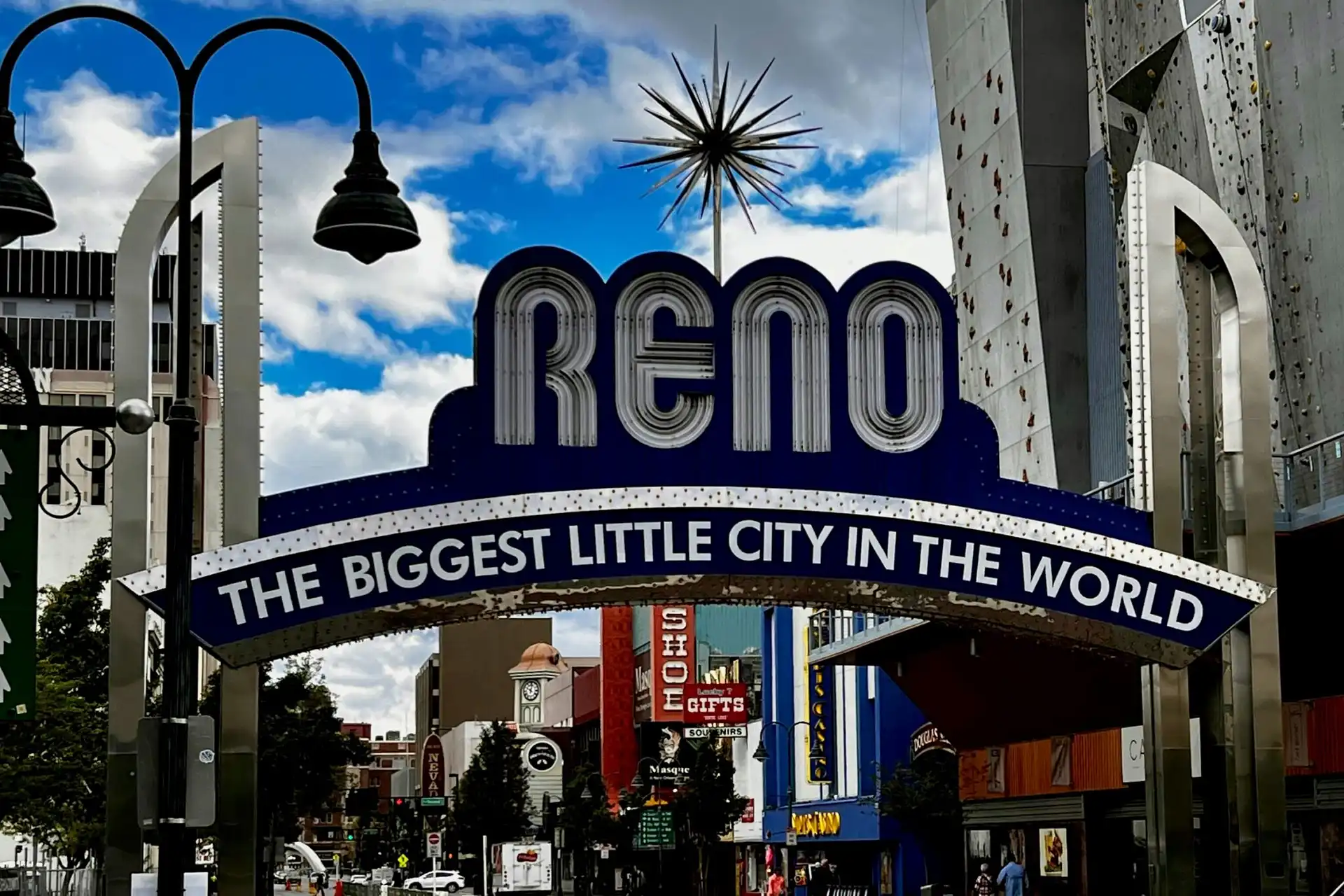 Reno Arch sign in downtown Reno Nevada representing regional freight logistics and distribution hub transport
