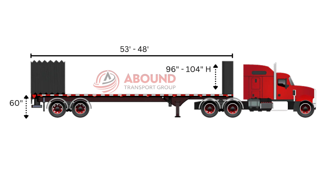 Flatbed Conestoga Trailer Specs dimensions and rolling tarp system for machinery loading