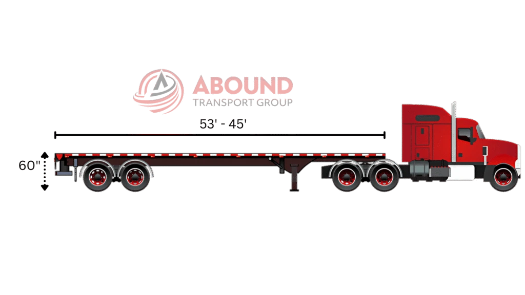 Abound Transport Group standard flatbed semi-trailer diagram illustrating 45 to 53 foot length and 60 inch deck height specifications