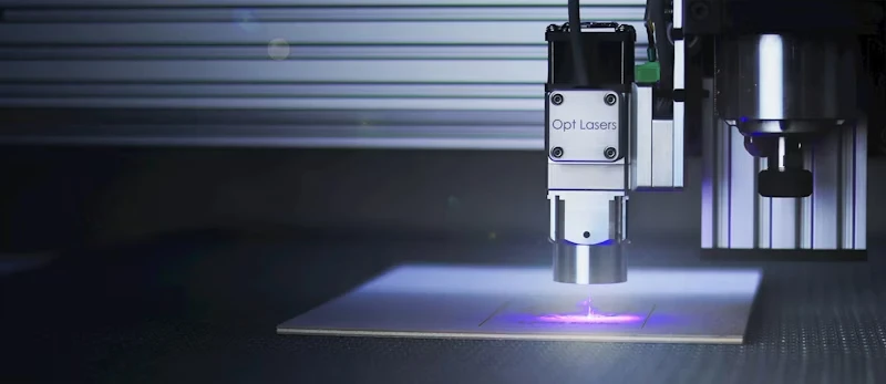 Opt Lasers industrial CNC cutting machine engraving metal sheet with precision blue laser beam